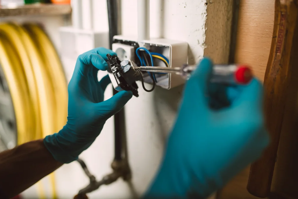 électricien réalisant un diagnostic électrique dans un logement à Évreux (27)